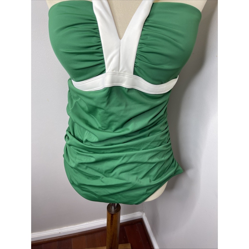 New Boden Corsica V-neck Swimsuit Green US 14 Long - Picture 9 of 11